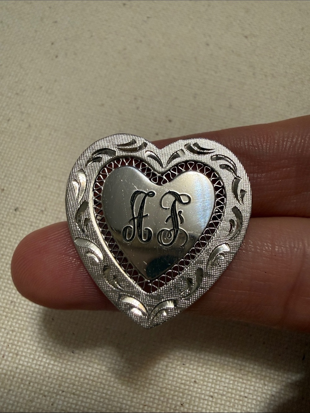 Sterling Silver Heart Monogram Brooch engraved